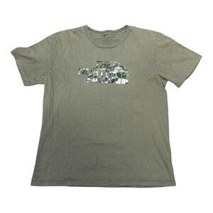 The North Face Olive Green Camo Logo Graphic Tee Shirt Short Sleeve Mens M READ